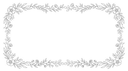 Fototapeta premium Elegant floral border with delicate leaves and blossoms on white background