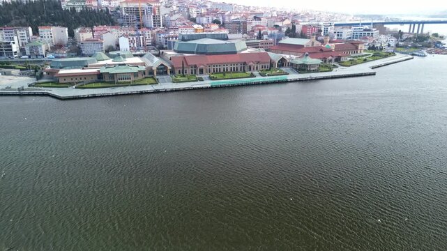 Halic Congress Center in Istanbul Turkey, reveal drone shot