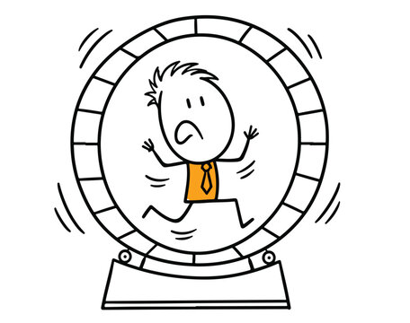 Stressed worker running inside a giant hamster wheel.