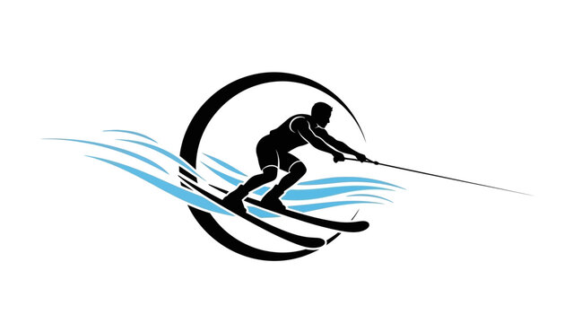 Water Skier Silhouette Graphic Illustration.