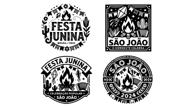 Festa Junina celebration logos with Sao Joao elements and designs