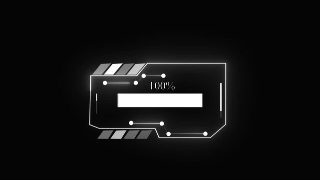 Progress bar animation with white futuristic design. Progress bar fifty nine percent loading. Progress bar digital interface graphic on black.