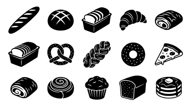 Various types of bread and baked goods illustrations