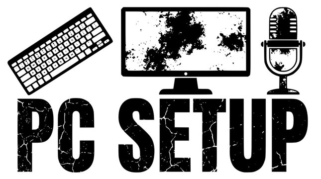 PC setup with keyboard monitor and microphone