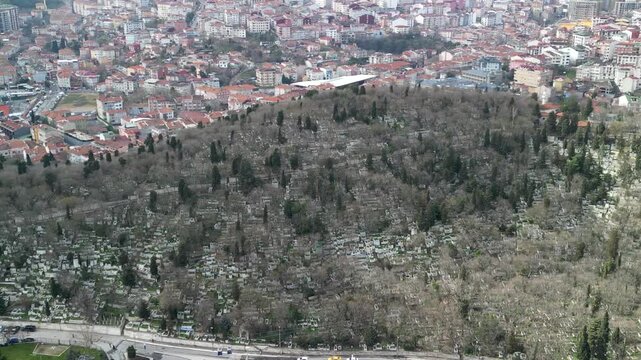 Eyup Cemetery hill in Istanbul, rotation shot