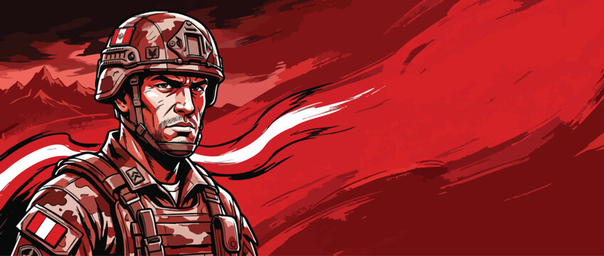 Peruvian Soldier Patriot Illustration in Military Camouflage