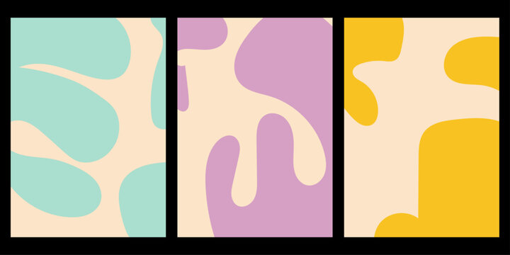 Vibrant abstract art triptych with colorful organic shapes