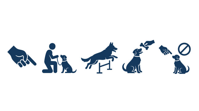 Dog Training Icons: Obedience, Agility, Commands, and Correction