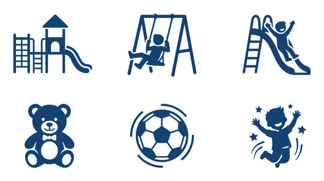 Playground Icons: Slide, Swing, Teddy Bear, Soccer, Happy Child