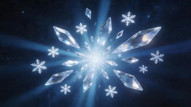 Snowflakes and crystal shards in space