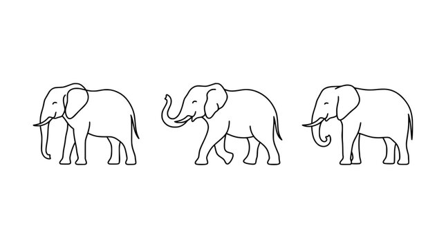 This collection presents elegant line art of elephants, embodying wisdom and memory through minimalist design suitable for a variety of artistic projects.