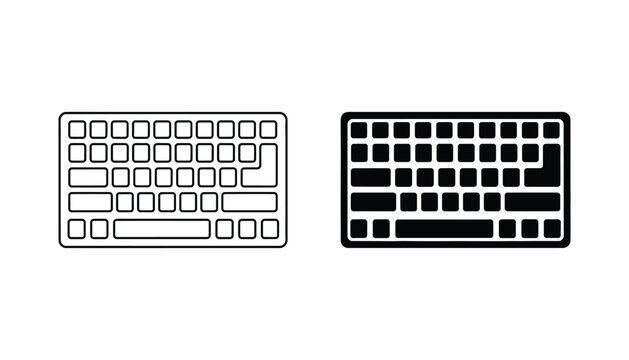 Modern computer keyboard layout with tactile keys in clean outline and solid black icon style