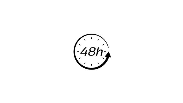 24h 48h. Animated rotating hands with the number 24 in the center. Open 24 hours.