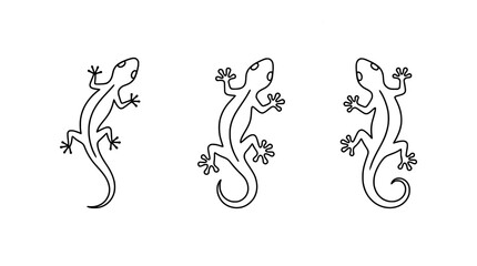Fototapeta premium This artistic set of line drawings features elegant lizards in varying poses, combining intricate details with a minimalist aesthetic suitable for creative projects.