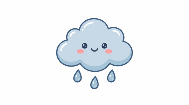 Cute Cartoon Cloud with Raindrops and Smile.