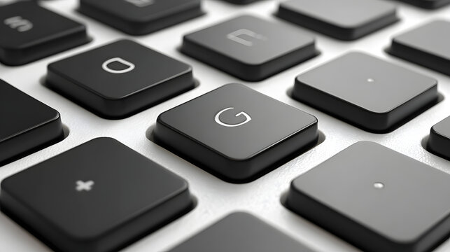 Closeup of black computer keyboard keys on white background