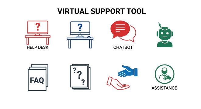 Virtual support tool icons set.