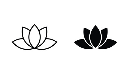 Fototapeta premium Elegant lotus flower outline and solid silhouette icon set for meditation wellness and spa graphic design