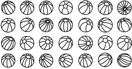Black and White Line Art Seamless Pattern of Beach Balls for Summer Vacation and Pool Party Themes © pixsource