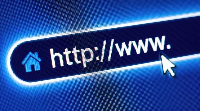 Internet browser address bar with http and www text, glowing blue web navigation search field, digital online connectivity concept