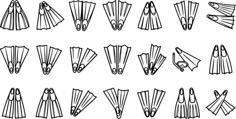 Black and White Line Art Icons of Various Flippers for Swimming and Diving © pixsource