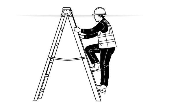 Construction worker climbing a ladder against a white background vector illustration