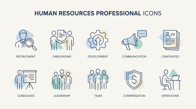 Human resources professional line icons set.