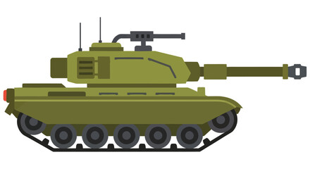 Stylized illustration of a green military tank viewed from the side on a white background © JOHIRUL_STUDIO