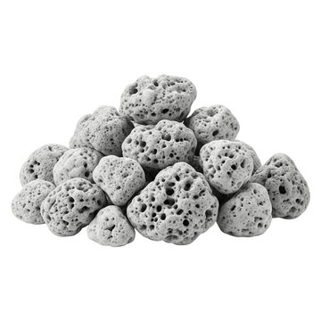 Heap of natural volcanic pumice stones on a transparent backdrop