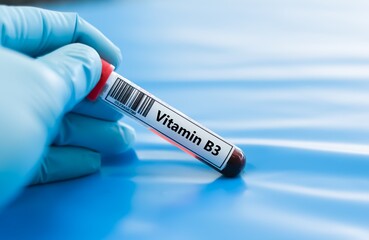 Fototapeta premium Blood sample tube for vitamin B3 test analysis.