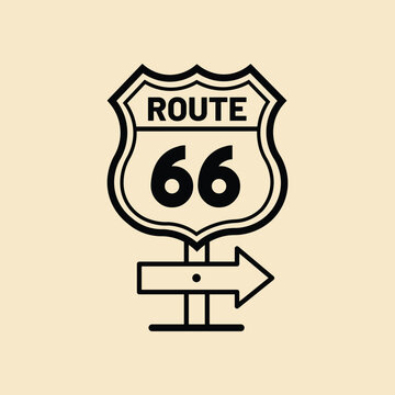 Vintage route sixty six road sign icon for travel and trips.
