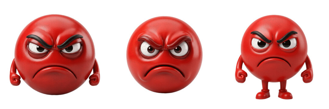 Angry Red Face Emoji Isolated on White Background Glossy 3D Expression Character for Digital Messaging Social Media Feelings Mood Aggression Displeasure Annoyance Frustrated Icon Mascot Design