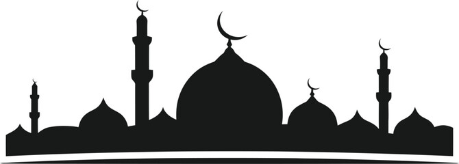 mosque skyline silhouette vector, islamic cityscape with domes and minarets isolated on white background © Creative Juel 