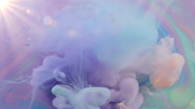 Abstract Colorful Paint Explosion in Water with Vibrant Pastel Colors for Creative Backgrounds