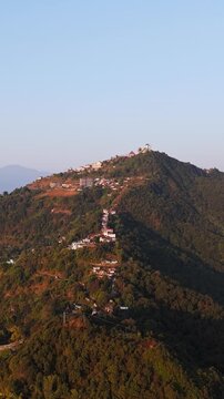 Vertical drone view around the Annapurna region Sarangkot foothill, sunrise