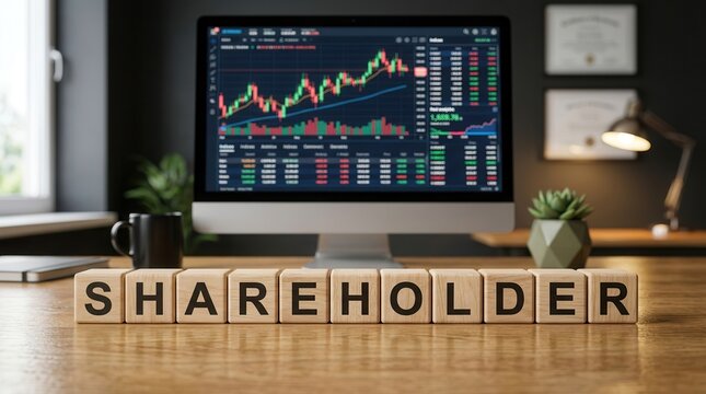 Stock ownership and dividend planning materials featuring shareholder wooden cubes.