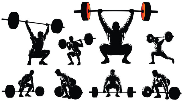 Weightlifting and Crossfit Athlete Silhouettes Gym Training Vector Collection