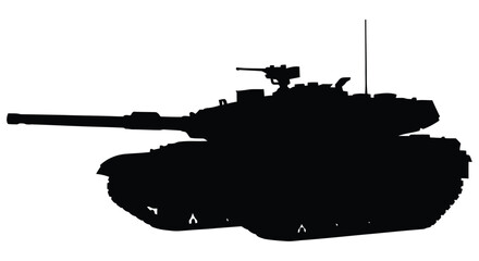 Silhouette of a modern main battle tank against a plain white background © Imdadul_Studio