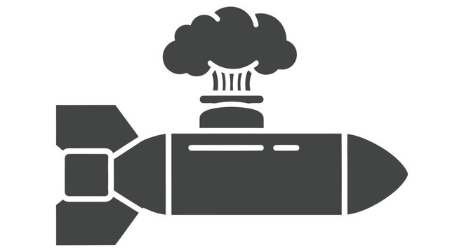 Black vector icon depicting a falling bomb with a mushroom cloud explosion
