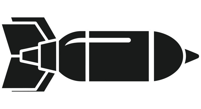 Simple black silhouette of a bomb with fins depicted in a flat style