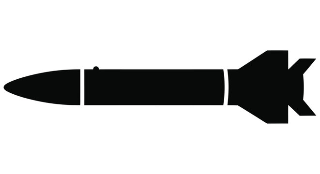 Black silhouette of a missile featuring fins and a pointed warhead