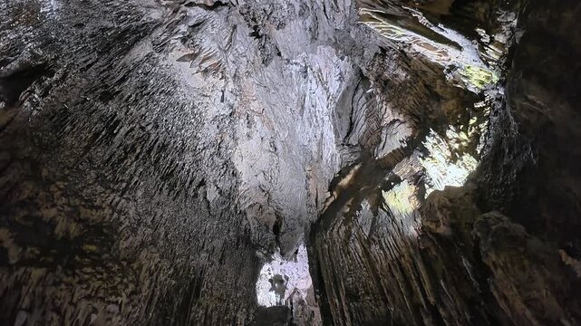 Play of light on the textured surface of calcite vaults Mallorca