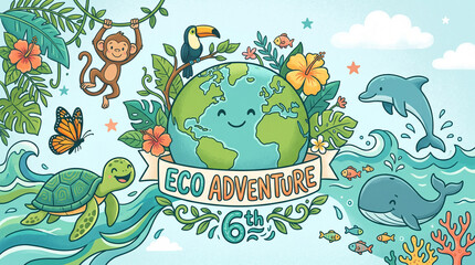 Naklejka premium Embark on an Eco Adventure A Journey Through Nature's Wonders with Earth and Wildlife