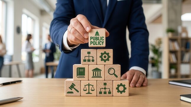 A professional stacking wooden blocks for law, regulation, and government legislation concepts.