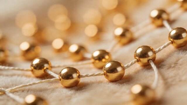Gold beads on white string