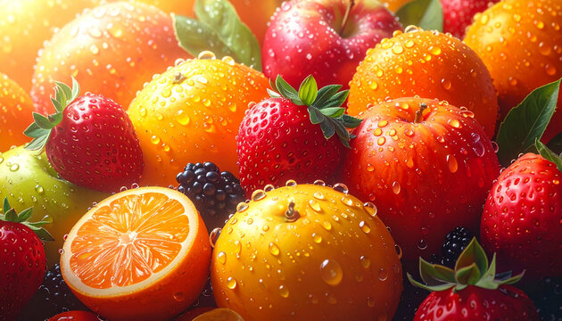 Fresh Mixed Berries And Citrus Fruits
