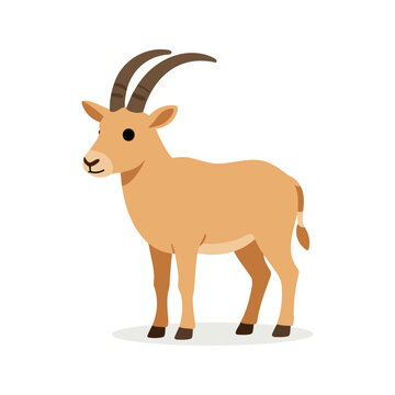 Adorable cartoon oryx stands calmly with its horns curved back against a white background
