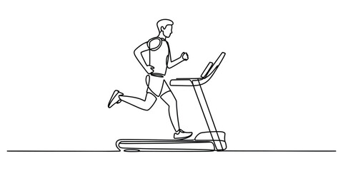 Man running on a treadmill continuous line art drawing © Bisawjit
