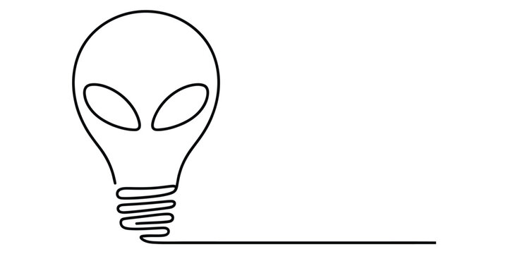 Continuous line drawing of an alien head light bulb