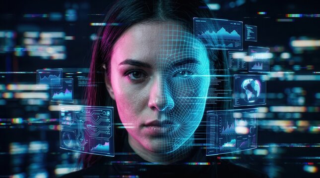Digital impersonation and face swapping concept with facial scanning data